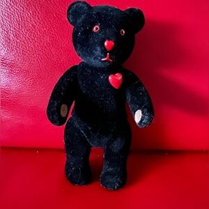 Dept 56 TENDER TEDDY 5" FLOCKED Black Jointed Teddy Bear Heart Made In Taiwan